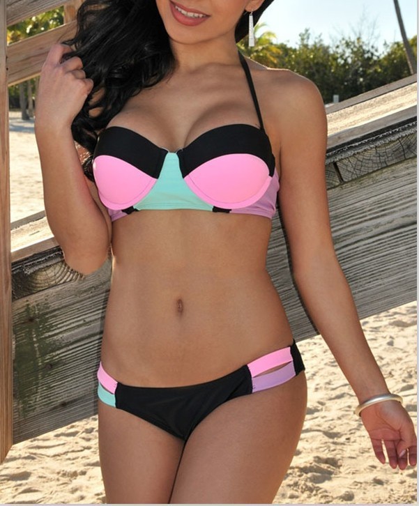 19-2015-New-Sexy-Swimwear-Women-bathing-suit-Bikini-Swimsuit-bathing-suit-Sexy-Color-Block-Halter-Push