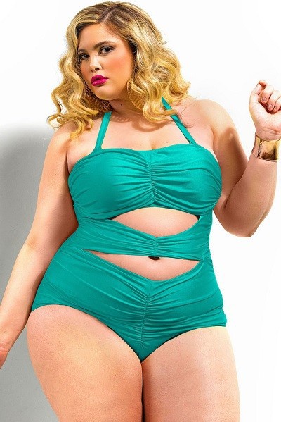 Green-Sweetheart-Ruched-Plus-Size-Swimsuit-LC41436-4P