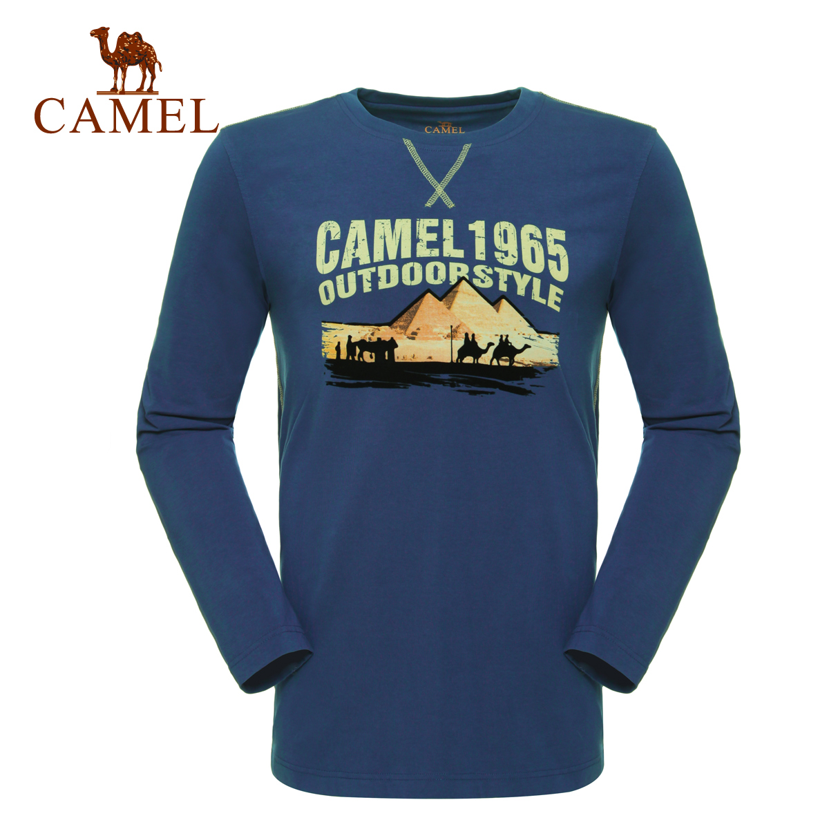 For camel outdoor casual clothing male casual long-sleeve round neck T-shirt a4w209223