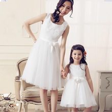 2015 mother and daughter sleeveless dresses women girls brand vintage matching mother and daughter clothes family look dress