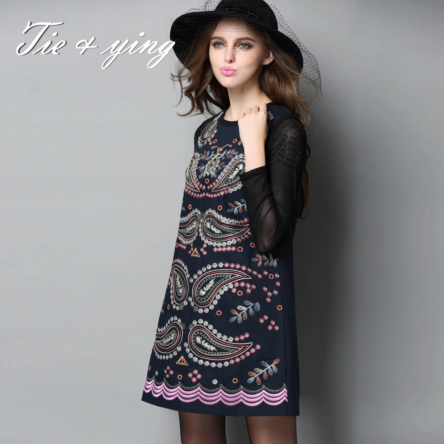 Special lady elegant dresses women 2015 autumn & winter new  Chinese style royal embroidery sleeveless short knitting dress