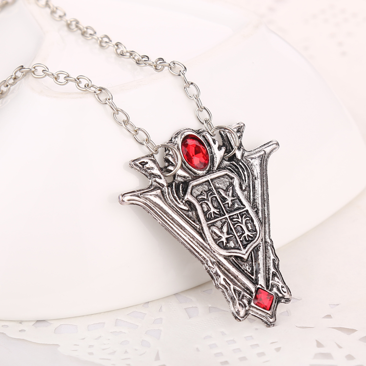 Pop Twilight Jewelry Crescent Crest Tower Clock Alloy Plated Vintage Ruby Jewlery Necklace