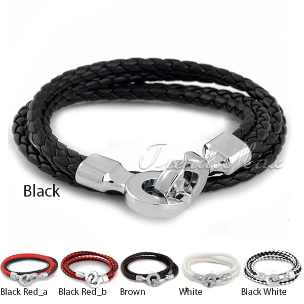 8mm Black Red Brown White Multi Strand Rope Woven Leather Bracelet Wristband Mens Womens Wholesale Jewelry