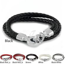 White & Black Multi Strand Rope Woven Leather Bracelet Wristband LB183