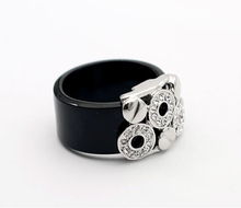 Delicate Fashion Acrylic Circle Black Ring Platinum White Gold Plated Austrian Crystal Ring Jewelry for Women