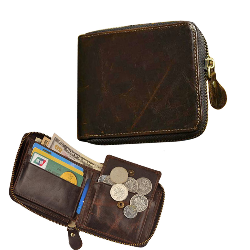 100% Genuine Leather Short Women Wallet Small Around Zip Wallet Coin Pocket ID Card Holders ...