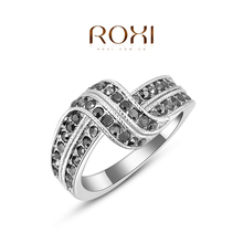 1PCS Free  Shipping! Double Rows Black Genuine Austrian Crystal Fashion Ring white Gold Plated Jewelry