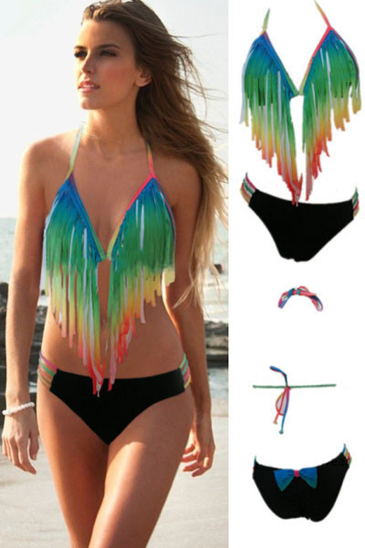 Gradient-Rainbow-Long-Fringe-Bikini-LC41020