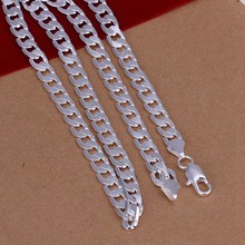 Mens 6MM flat Chain noble hot sale best gift women men wedding party nice silver plated