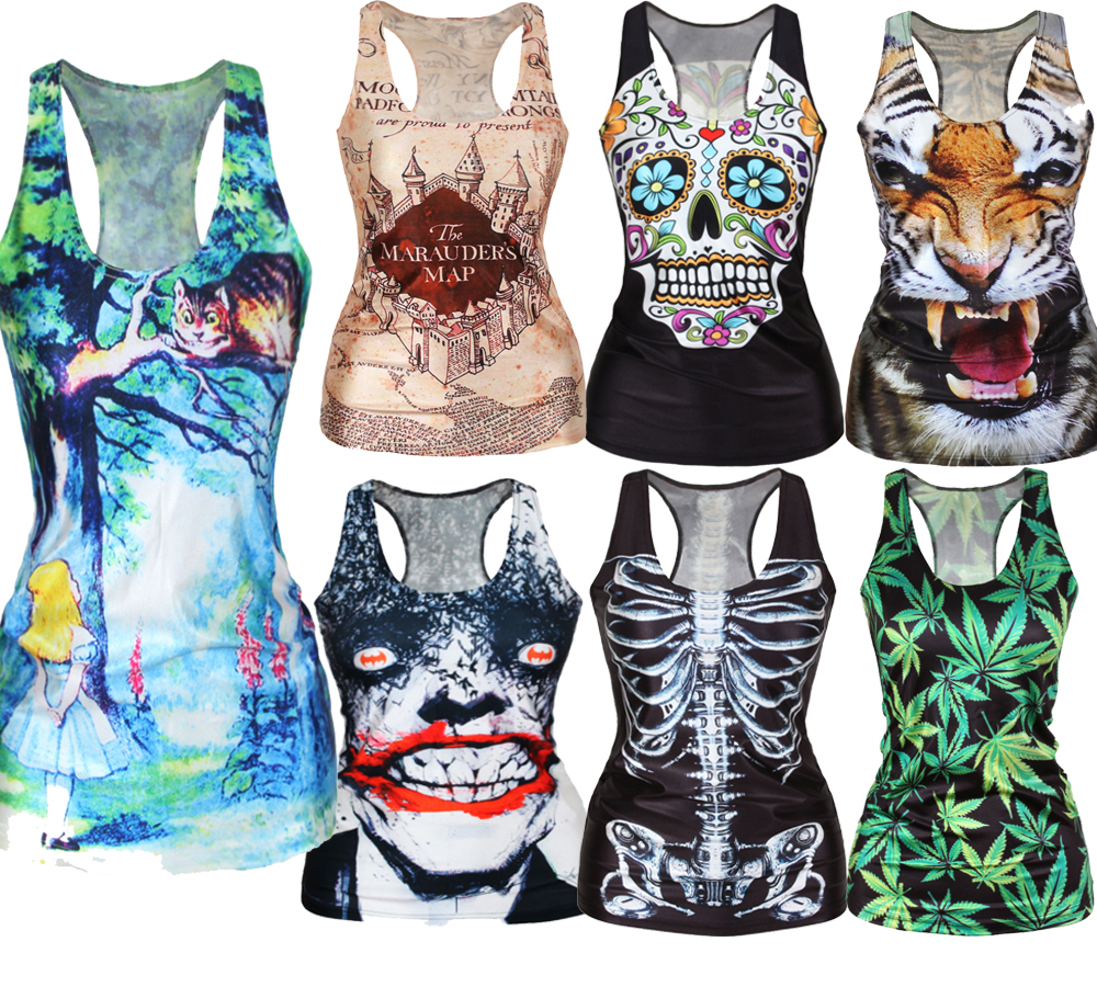 EAST KNITTING Free Shipping summer new 2015 women t shirt RIBS 3D Vest tops Skull bone