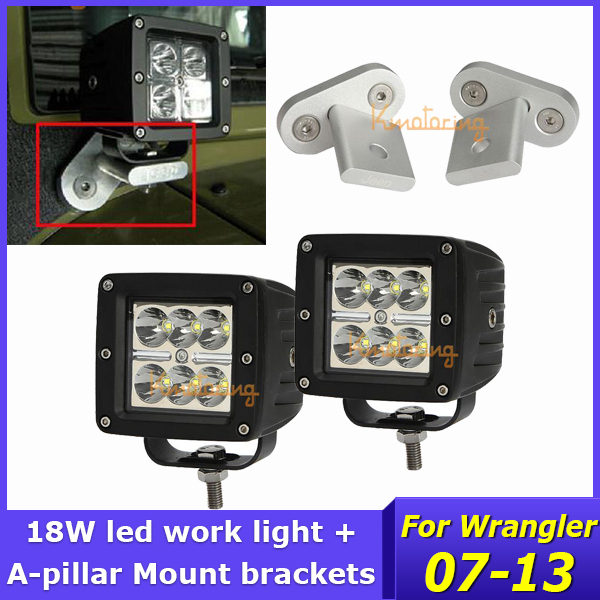 A pair of 18W LED Work Light Spot driving light + A pair Windshield spotlight mount brackets for Jeep Wrangler 2007-2013