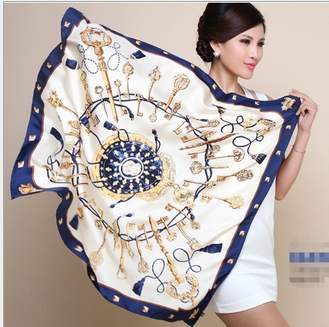 Free Shipping 2015 Europe Style Key Chain Design Women Silk Brand Scarf Autumn And Winter Female