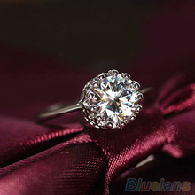 Women Bridal Wedding Engagement Gothic Crown Zircon Gem Alloy Ring Jewelry 2IJZ