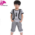 New Arrivals 2016 Children Boy Sets Fashion Plaid Print Casual Cotton 2 Pieces Suits Sports Style