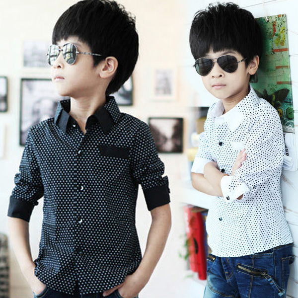 Retail New Korean Fashion Children Clothes Hot Selling Simple Polka Dot Pattern Hansome Long Sleeve Casual