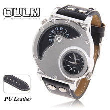 Oulm 9591 hombres de la marca de cuarzo reloj deportivo de lujo Casual cuero del negocio del reloj Dual Time Zone ejército reloj hombre reloj