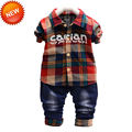 New Arrival Clothing Set Plaid Style Clothes For Baby Boy With Jeans Kids Clothes Cotton Material