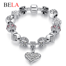 Luxury Brand Women Bracelet Unique Silver Crystal Charm Bracelet for Women DIY 925 Beads Bracelets & Bangles Jewelry Gift PS3307