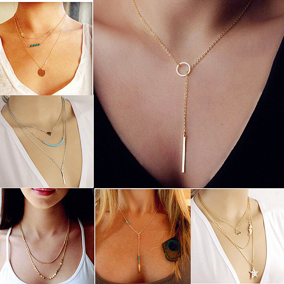 Fashion Multi Layer Necklaces Pendants Gold Chain Initial Maxi Collar Collier Femme Jewelry for Women Bijoux