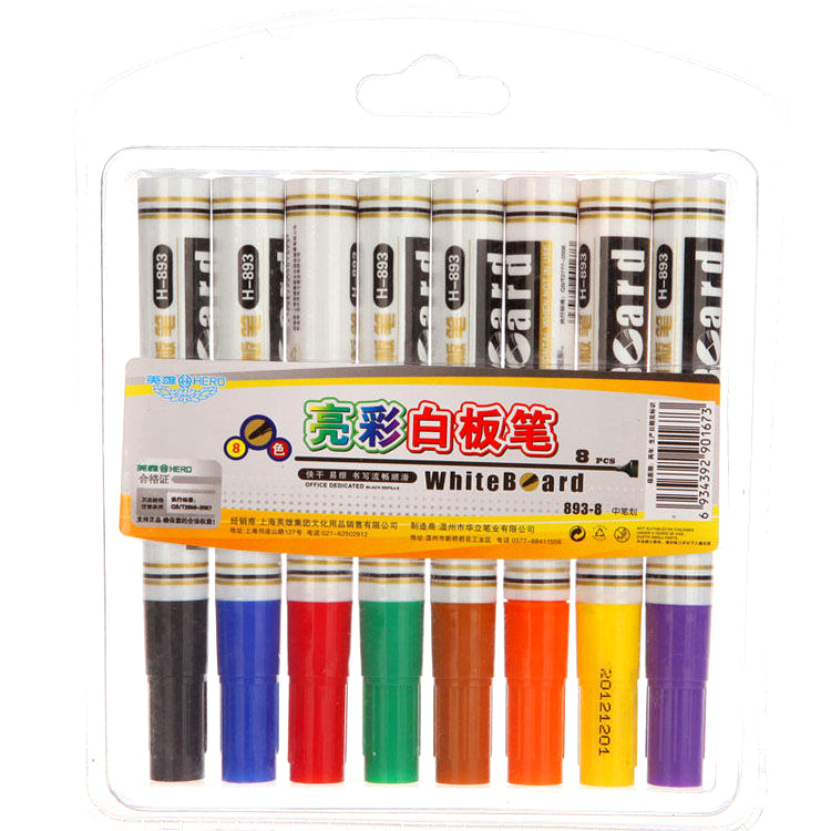 HERO hero 8 color white board pen set color can wipe whiteboard pen easy to clean water teaching whiteboard pen 893