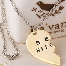 Vintage Delicate Jewelry Heart Shaped Pendants Necklaces Rhinestone 2 Parts For best bitches Inset Crystle Love