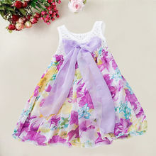 Kids Baby Girls Summer Chiffon Hollow Out Floral Flower Bow Braces Two-way Dresses