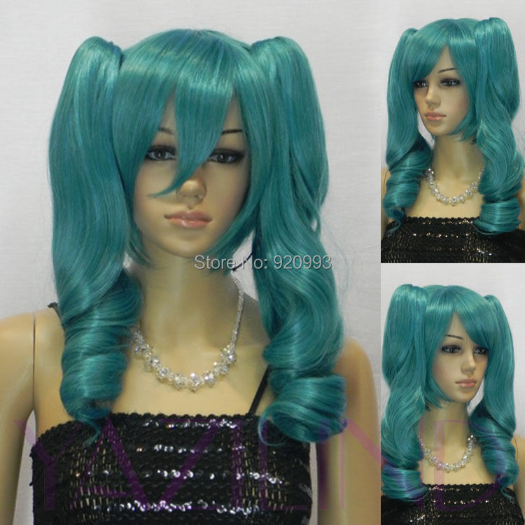 FREE SHIPPING ****@@**  Vocaloid Teto Kasane smoke blue curly wavy 2 ponytail cosplay party wig