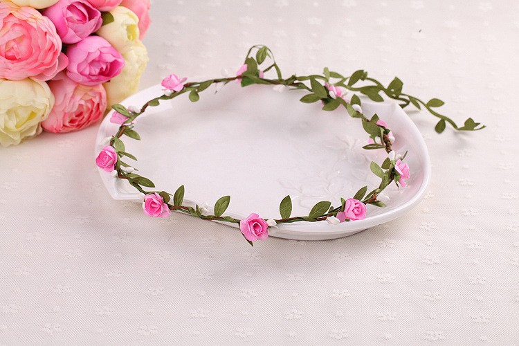 Bridal wreath headdress Plum hair ring Wedding decoration Hair accessories Flower headband Rose petals Flower crown Scrunchy (8)