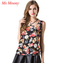 2016 Women Chiffon Tops Print Sleeveless Plus Size Chiffon T-shirt Female Loose Style Tank Lady Chiffon Hot Sale 16Colors S-XXXL