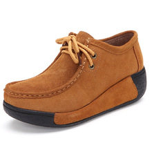 women casual shoes spring genuine leather flat casual mother shoes lace up wedges shoes for women platform shoes 2016 new DT233