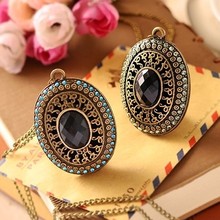 GH324 new 2014 Vintage Bohemia Baroque Black long sweater chain Bronze Necklaces pendants for women jewelry