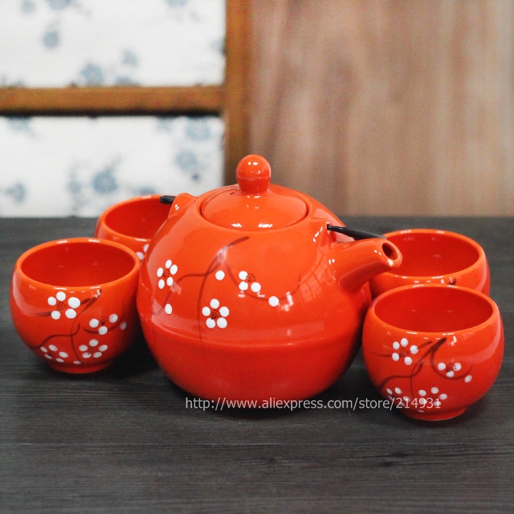 HomeHandmade5PiecesCeramicJapaneseTeaSetOrangewithHandpainted