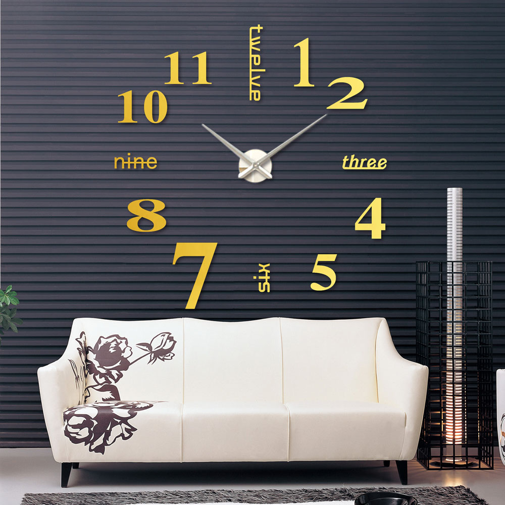 DIY Large Watch Wall Clock Modern Design Creative Stickers Mirror Effect Acrylic Glass Decal Home Decoration relogio de parede     