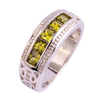 lingmei Free Shipping Peridot New Popular 925 Silver Ring Jewelry For Women Party Gift Size 6 7 8 9 10 Couples Rings Wholesale