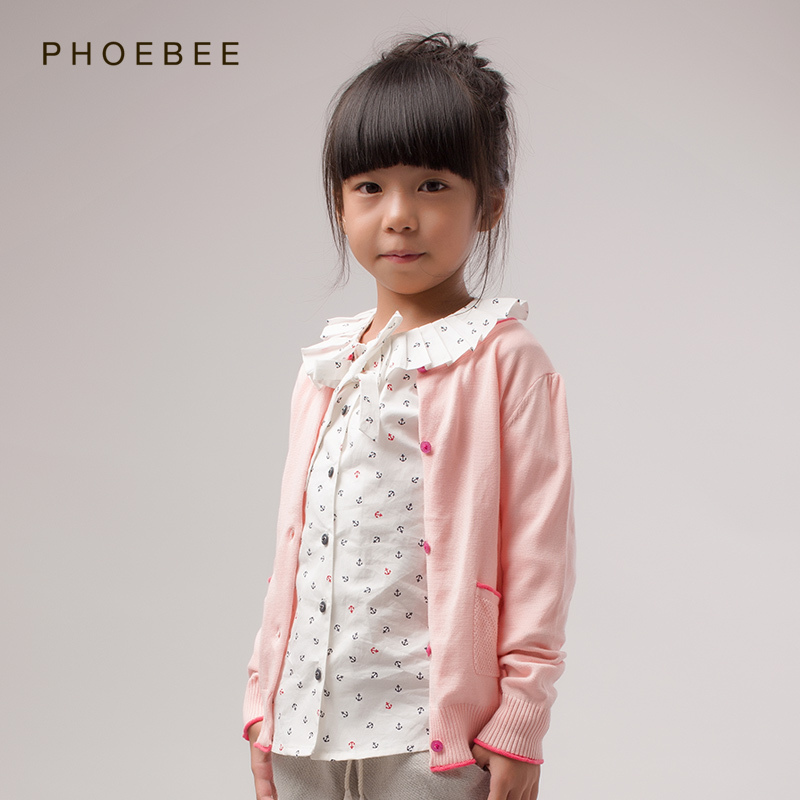 brand phoebee kids pink gray sweaters children  kinder kleding cardigans girls Button Single Breasted  O-Neck Sweater toddler