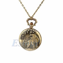Vintage Women Men Chinese Zodiac Snake Dog Tiger Quartz Pocket Watch Necklace