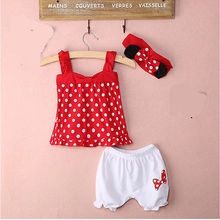 Retail Baby Girl Clothes 3pcs Sets Sleeveless Tops +shorts + Headband 3pcs Sets Polka-dot Princess Kids Tollders Girls Costume