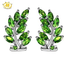 three.0Ct Pure Chrome Diopside Robust 925 Sterling Silver Leaf Earrings Improbable Jewelry Vivid Gemstone