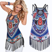 New Arrival Women Tassels Camis Tops Summer 2016 Harajuku Floral Print O-neck Sleeveless Sexy Tops Camisole Slim Vest 2016 A143