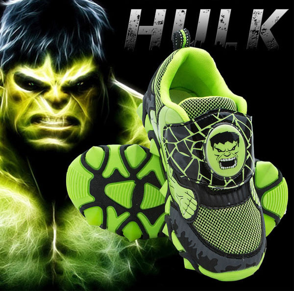 size 26-31 kids hero shinny shoes Hulk fashion sne...