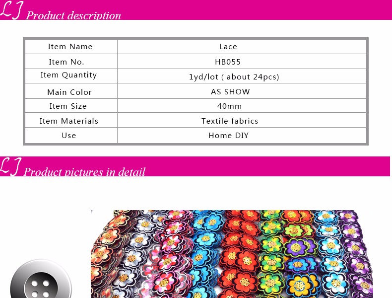 Description Picture 3 of itemNew fashion 1 yard 40mm embroidered sequins lace ribbon tape trim iron on patch sewing crafts Bohemia garment accessories DIY