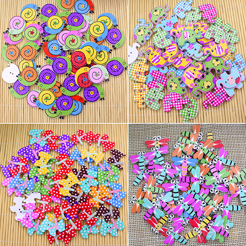 50pcs Lovely Sewing Cartoon Animal Wood Buttons 2 Holes Knopf Bouton 4DCR