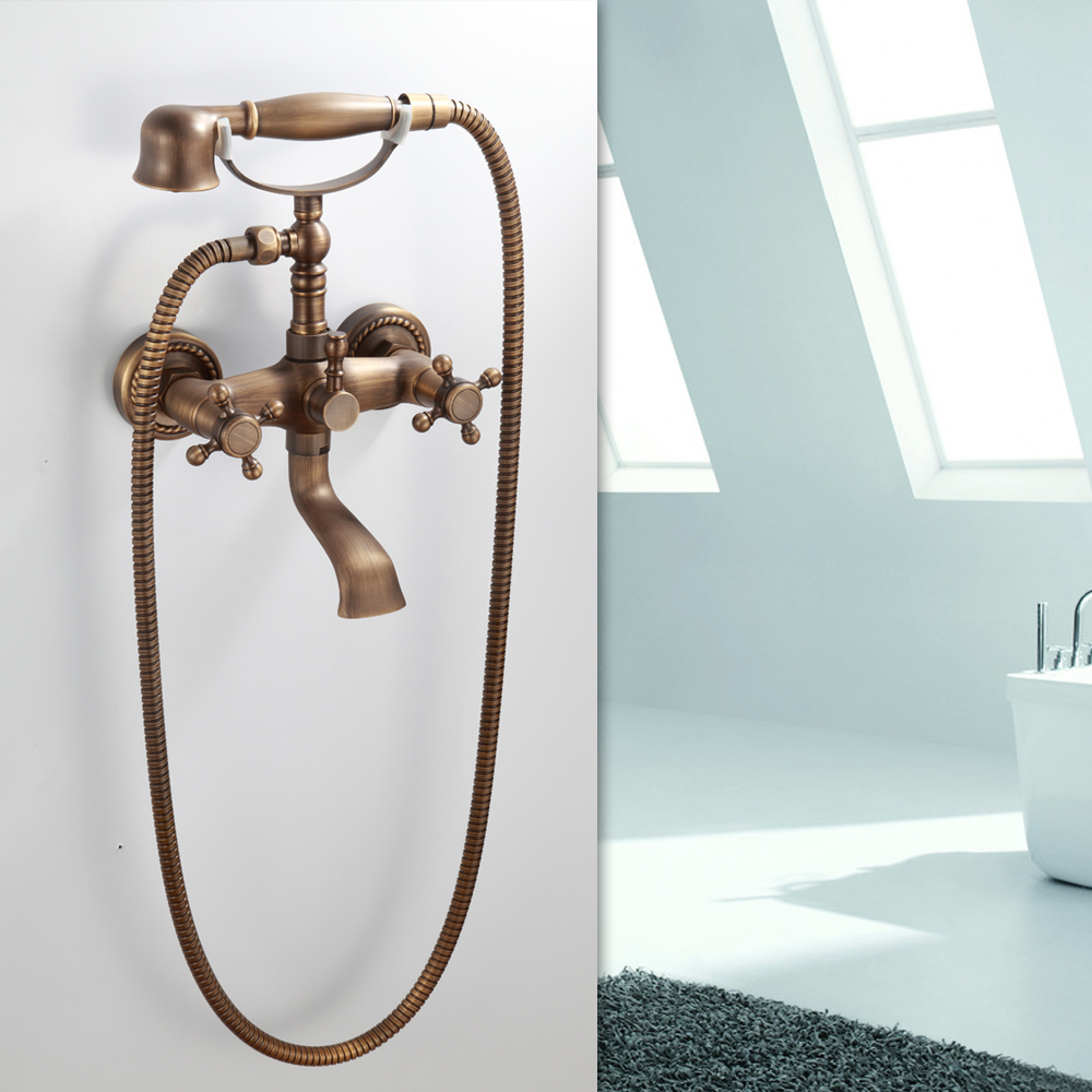 Two-Handle-Contemporary-Antique-Brass-Shower-Faucet-with-Shower-Head ...