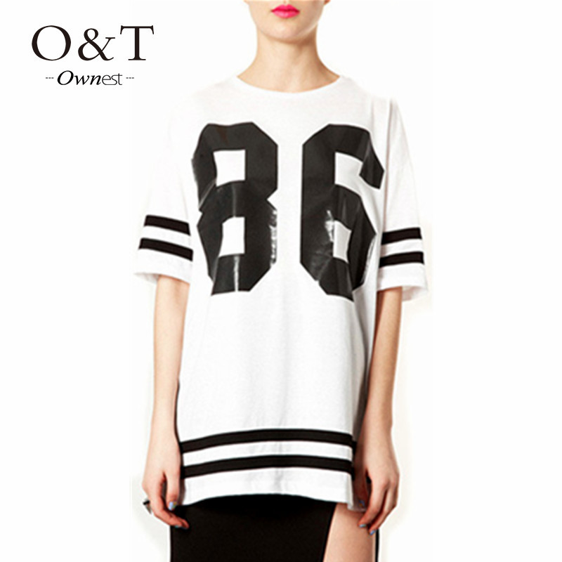 2015 American Baseball Tee Summer Women Celebrity 86 Oversized T Shirt Top Short Sleeve Loose Blusas