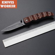 2015 el más nuevo cuchillo que acampa del cuchillo plegable Stonewash Wood manejar cuchillos de caza exterior cuchillo de bolsillo edc herramienta Multi Facas