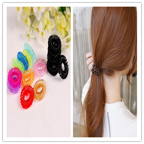 Fashion Multi color Plastic Invisibobble Traceless Elastic Hair Bands Ring Shaped Telephone Line Hair Jewelry For