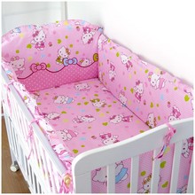 Promotion! 6PCS Hello Kitty Baby Bedding Set Mother Care Bed Sheet (bumpers+sheet+pillow cover)
