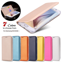 Деловой стиль стройный ультра флип PU кожаный чехол для Samsung Galaxy S6 край G9250 держателя карты единый телефон крышки S6 край узо
