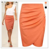 2015-New-Fashion-midi-Skirts-For-Women-casual-Step-solid-orange-office-Summer-party-slim-high