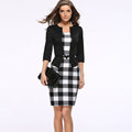 Elegant Patchwork One Piece Plaid Women Work Dress OL Office Lady Bodycon Pencil Dresses Vestido Vestir
